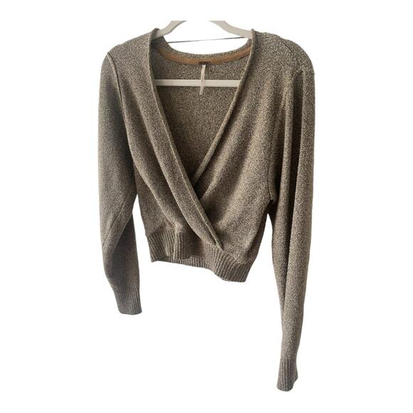Free People Going For Gold Sweater Slouchy Faux Wrap Metallic Size Small - Picture 8 of 12